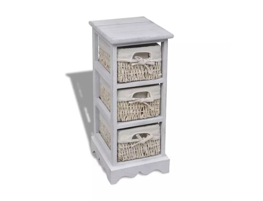 VIDAXL - Armoire étagère de rangement en bois 3 paniers en tissage blanc