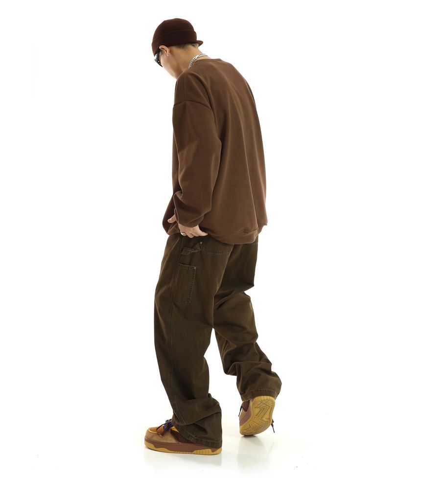 Meiksip - Mid Rise Plain Washed Wide Leg Jeans