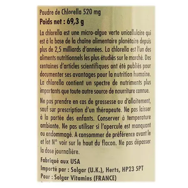 Solgar Chlorella 100 cápsulas vegetais