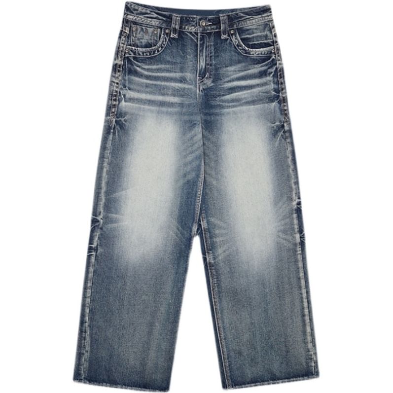 Jerolenea - Mid Rise Washed Wide Leg Jeans