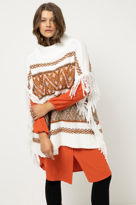 Poncho, oversized, Ethnomuster, Fransen