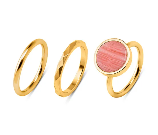 3er-Ring-Set, 23 Karat vergoldet