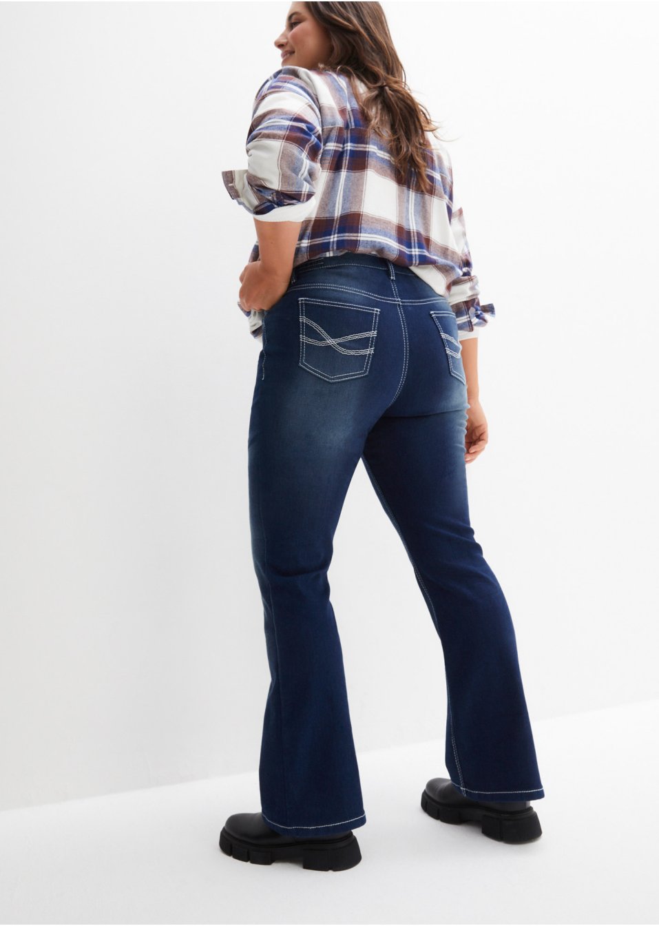 Jean thermo extensible avec intérieur douillet et surface grattée, Bootcut