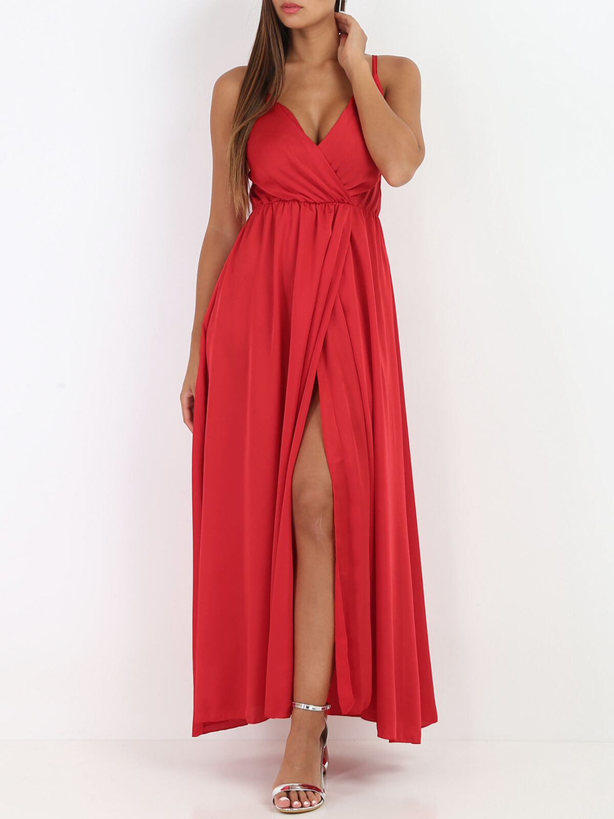 Robe portefeuille satinée- Rouge