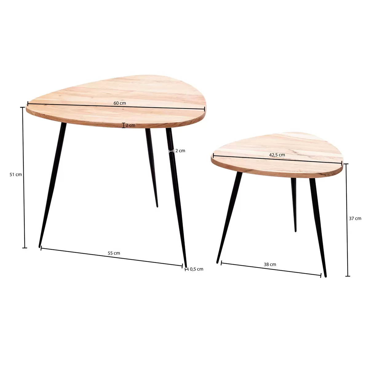 Beistelltisch 2er Set Aubenas hellbraun,schwarz