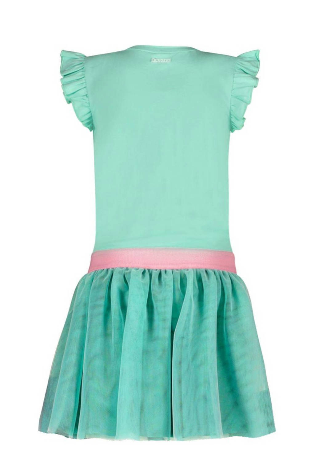 B.Nosy jurk met printopdruk en ruches mintgroen/roze