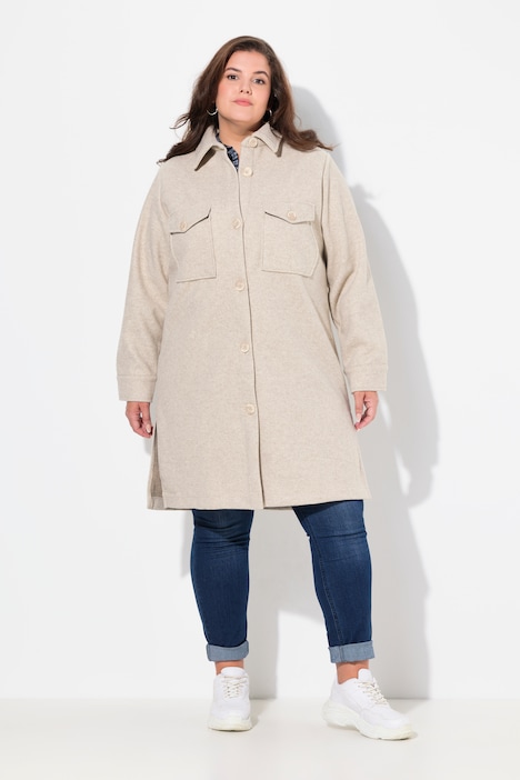 Long-Hemdjacke, Hemdkragen, Brusttaschen, Langarm