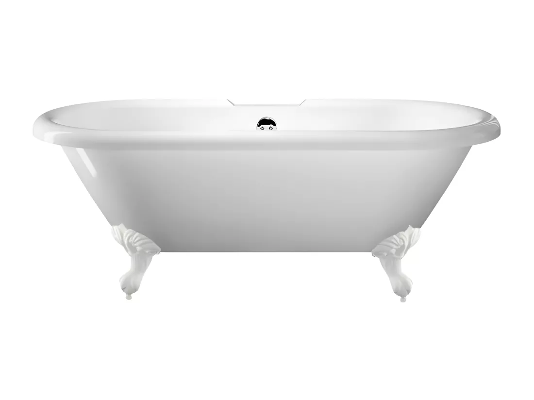 Baignoire ancienne rétro sur pieds CHELSEA Blanche 154 cm Pieds d'Aigle Bronze jaune vieilli