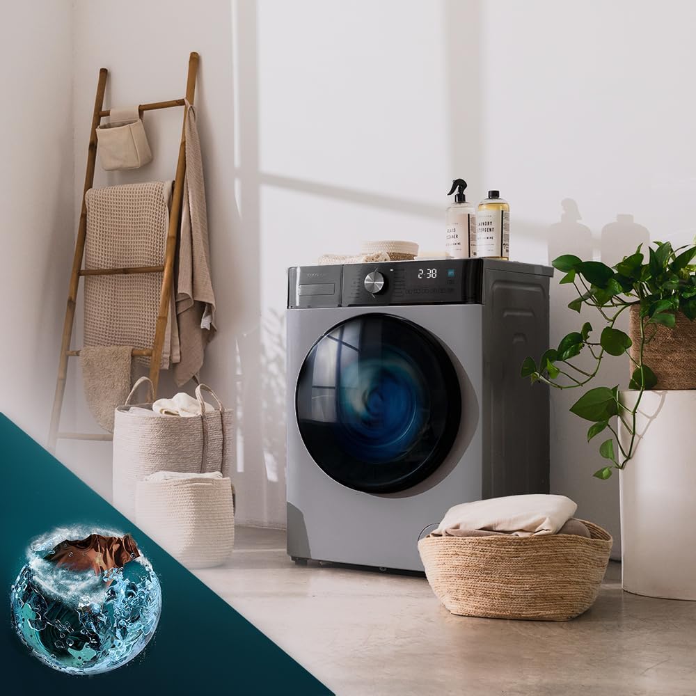 Cecotec Waschmaschine 8 kg Frontlader Bolero DressCode 8800 Inverter Steel A. 1400 U/min, 2000W, 16 Prog, Inverter Plus Motor, Niedriger Verbrauch, SteamMax, Automatische Beladung, XXL Touch-Display.