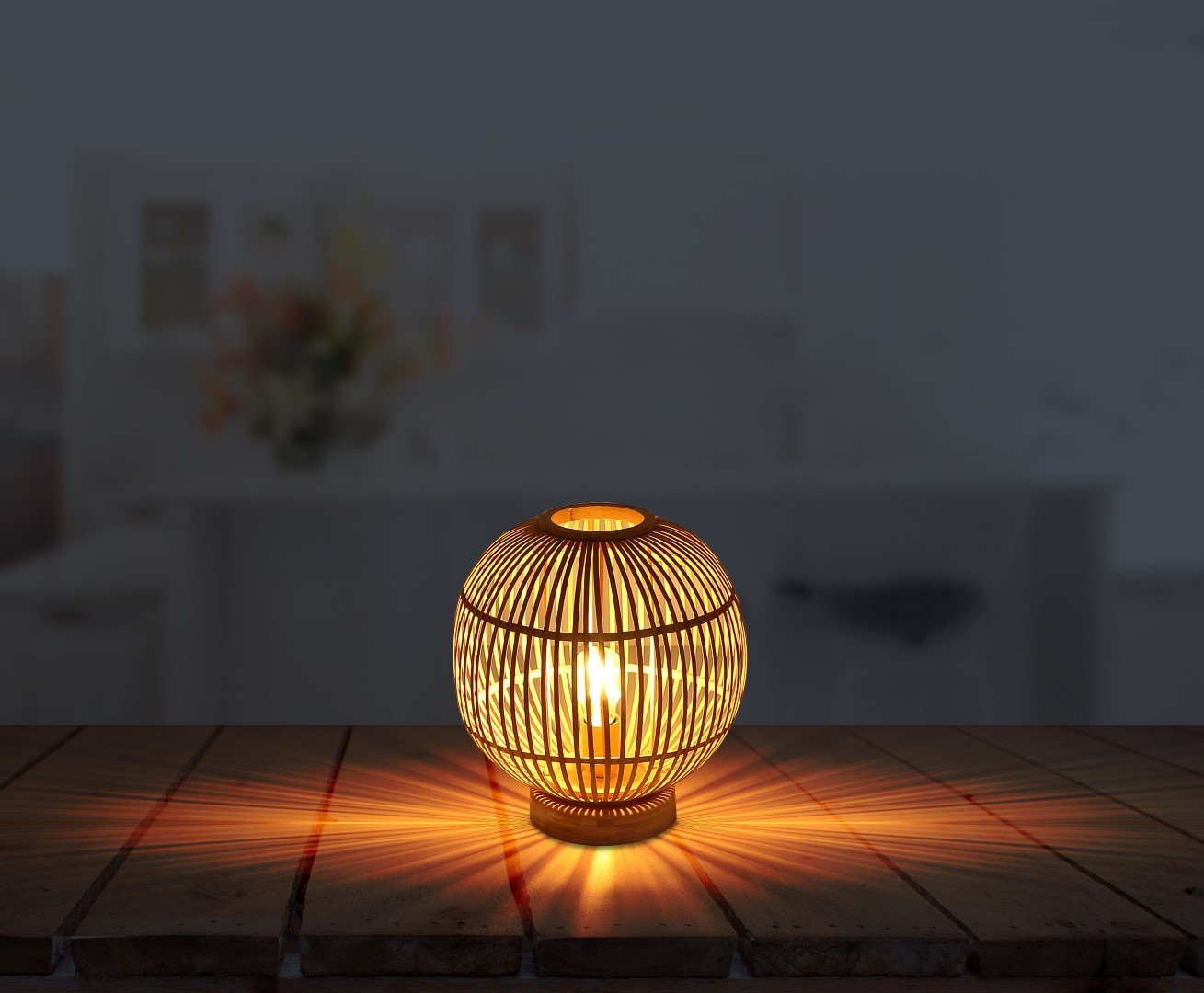 Tischlampe - naturfarben - Bambus - 30 cm Ø