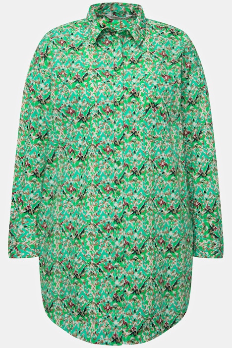 Hemdbluse, oversized, Tribalprint, Knopfleiste, Hemdkragen