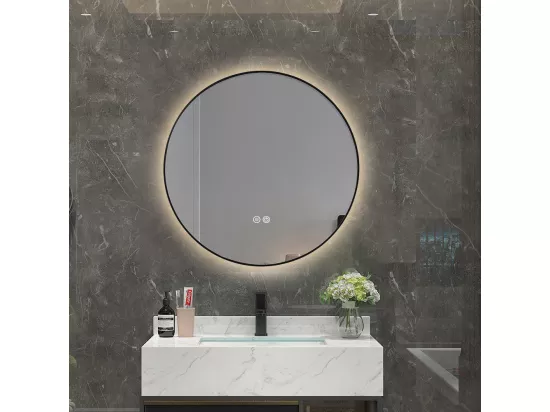 Miroir salle de bain LED rond 80cm anti buée avec cadre noir LB-4647BA