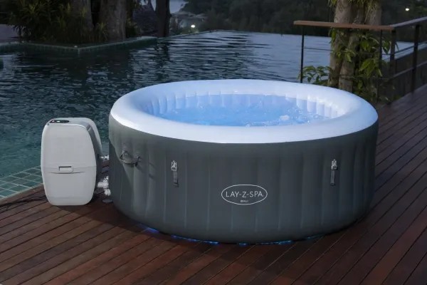 Bestway 60009, 669 L, 4 person(er), Rund, Boble/Jet massage, Acrylonitrilbutadienstyren, PVC, Grå, Hvid
