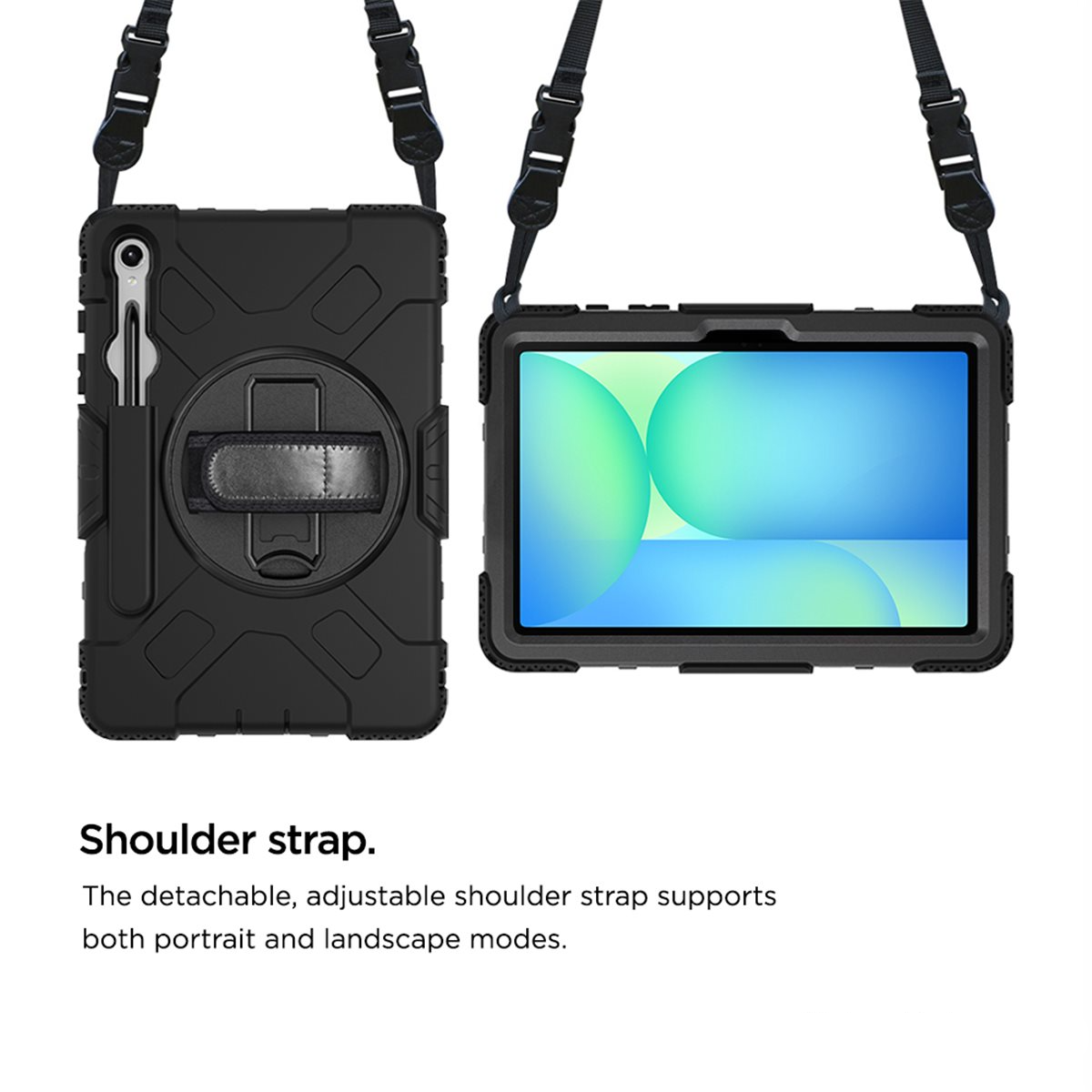 Samsung Galaxy Tab S10 Lite / S10 FE / Tab S9 FE / Tab S9 Peak 500m Hybrid Outdoor Hardcase Hülle mit Aufsteller   Handschlaufe (EGPE00187) - Schwarz