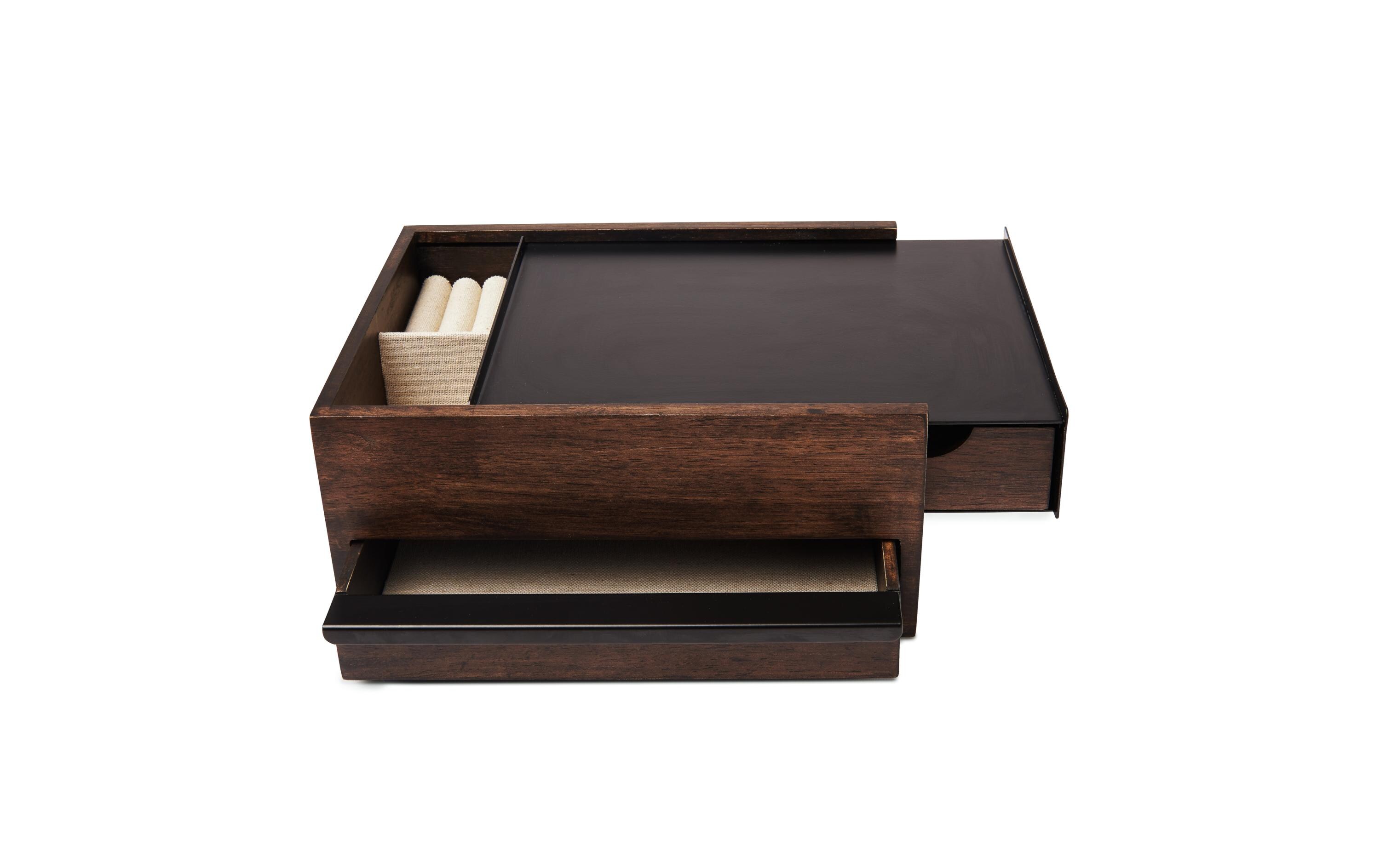 Schmuckschatulle Stowit Weiss/WallnussModerne Schmuck-Box mit Geheimfächern