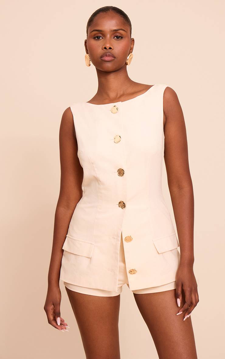 Avoine Combinaison-short Tissée À Détails Boutonnés