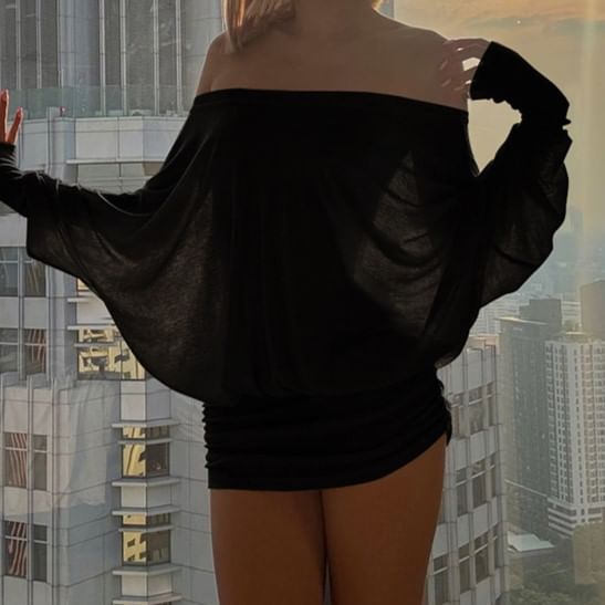 MOONGATE - Off-the-Shoulder lange mouwen effen mini-bodyconjurk