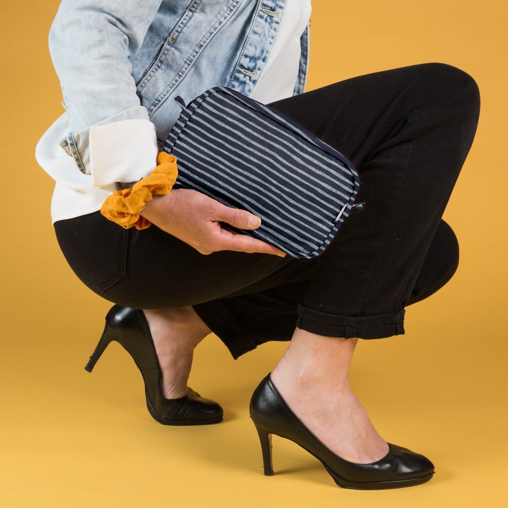 Pochette Banane Rayé Argent Marine