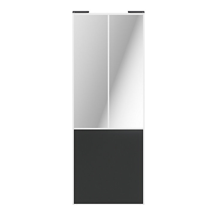 Porte de placard coulissante atelier gris foncé mat profil blanc GoodHome Arius H. 248,5 x L. 91.2 cm + amortisseurs