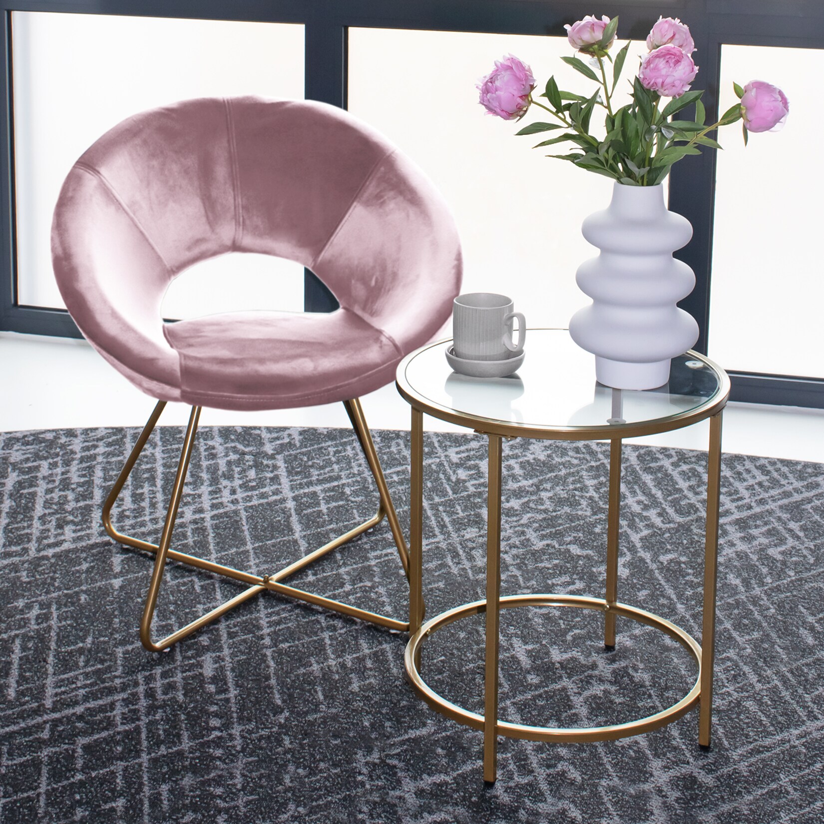 HOME DELUXE Samtstuhl SELESA mit Beistelltisch - Rosa - versch. Farben