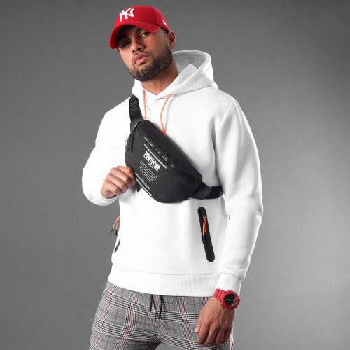 Sweat Capuche Details Tech Orange 1207 Blanc