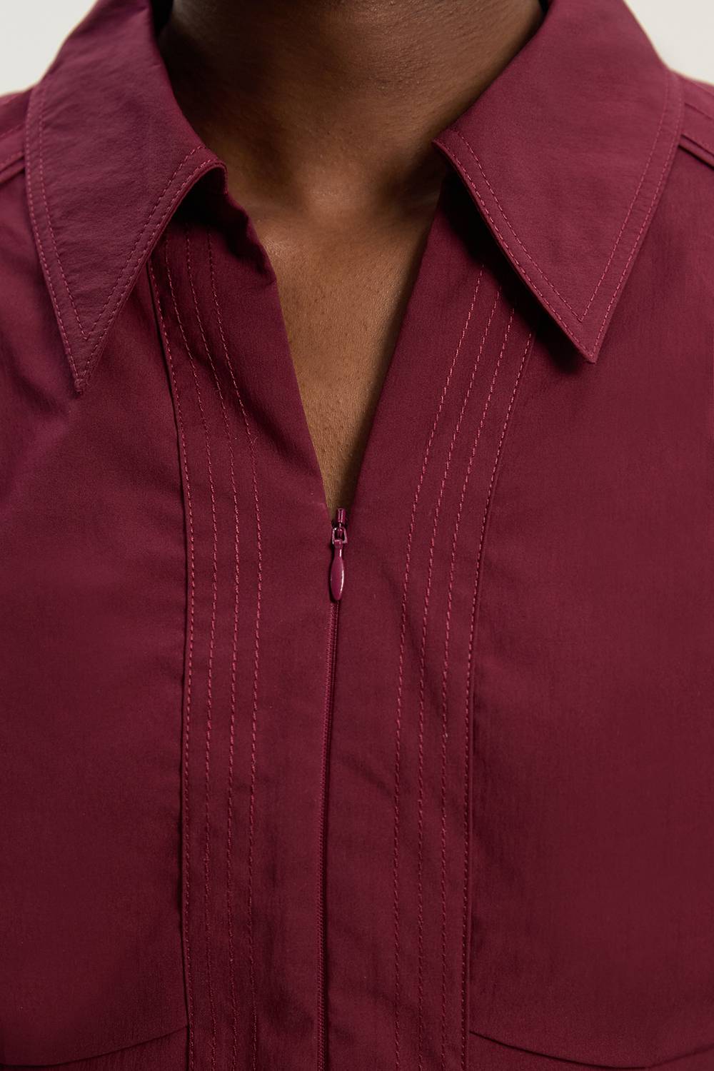 KarenMillen Chemise Manches Longues en Coton Tissé avec Détails Plissés