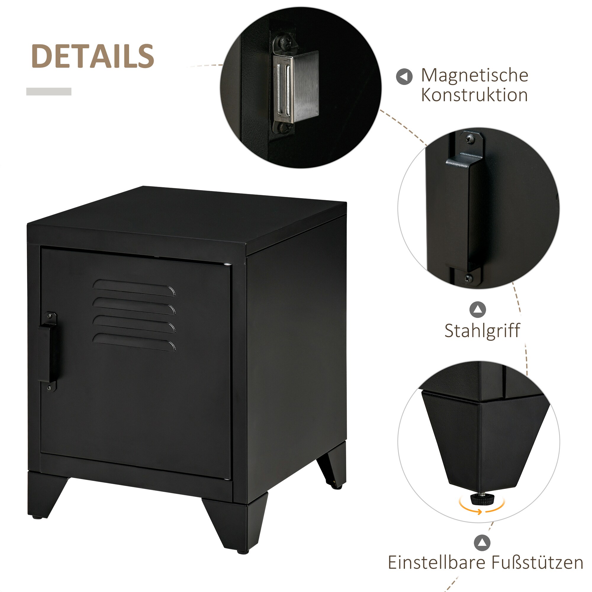 HOMCOM Nachttisch mit industriellen Design schwarz 40B x 40T x 50H cm
