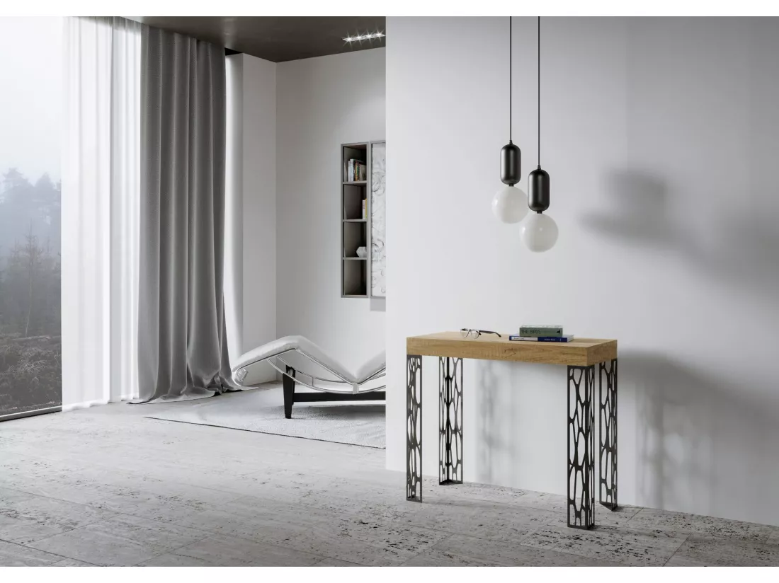 Console extensible 90x40/300 cm Ghibli Chêne Nature cadre Anthracite