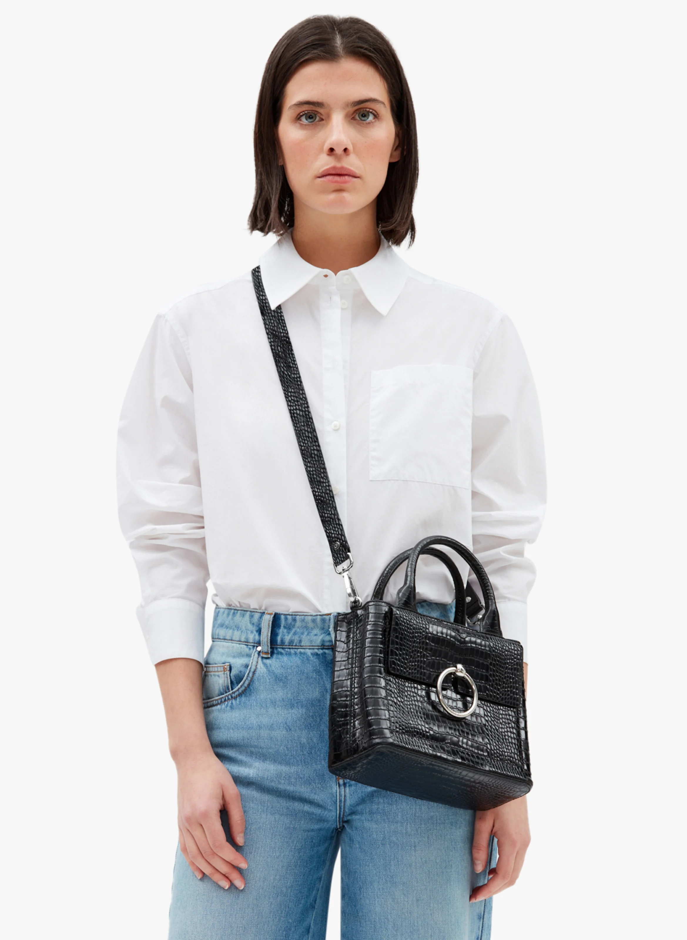 Sac à main en cuir aspect croco | Noir
