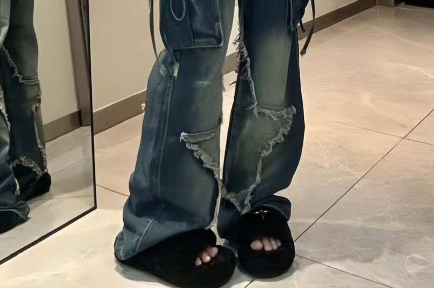 Jerolenea - Losse cargojeans met lage taille en franjes