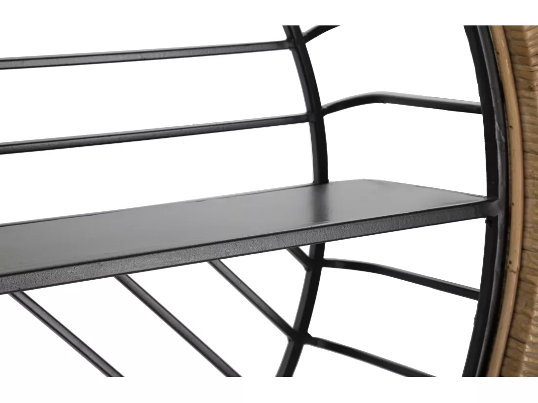 Etagère murale en métal et rotin noir et marron 72,5x18x65 cm