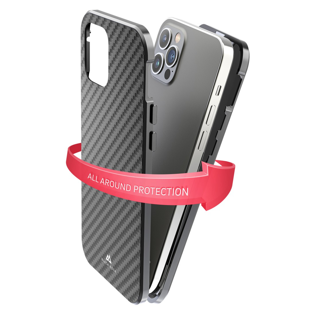 iPhone 12 / iPhone 12 Pro Magnetische 360° Glass Schutzhülle mit Echt Carbon Backcover   Display- / Kameraschutz (1130TGCB02) - Schwarz
