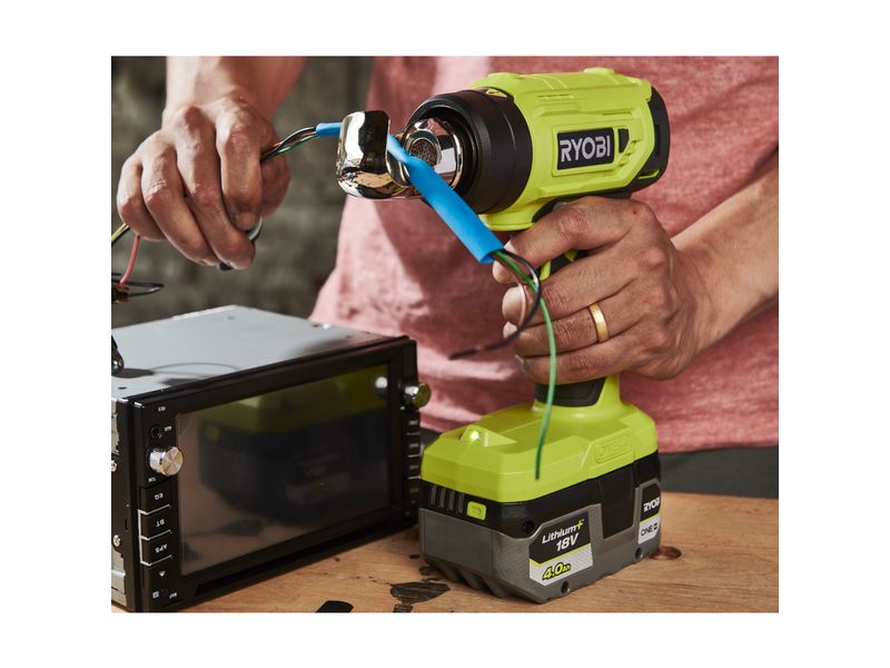 RYOBI Akku-Heissluftgebläse R18 hG-0, 18 V, Solo Batteriebetriebene Heissluftpistole heizt in weniger als 10 Sekunden auf bis zu 470 °C auf