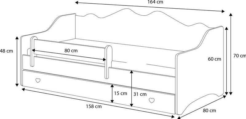 Kinderbed - 160x80cm - met matras & lade - grijs wit