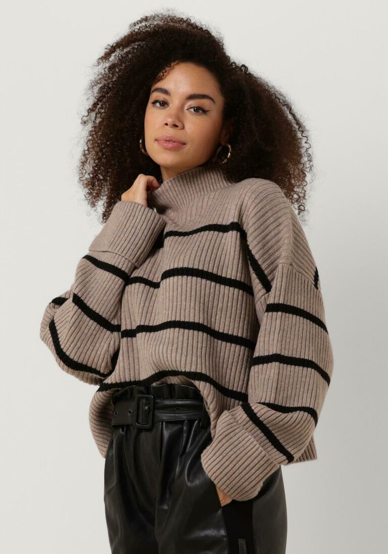 CO\\'COUTURE taupe co'couture trui row stripe box crop knit
