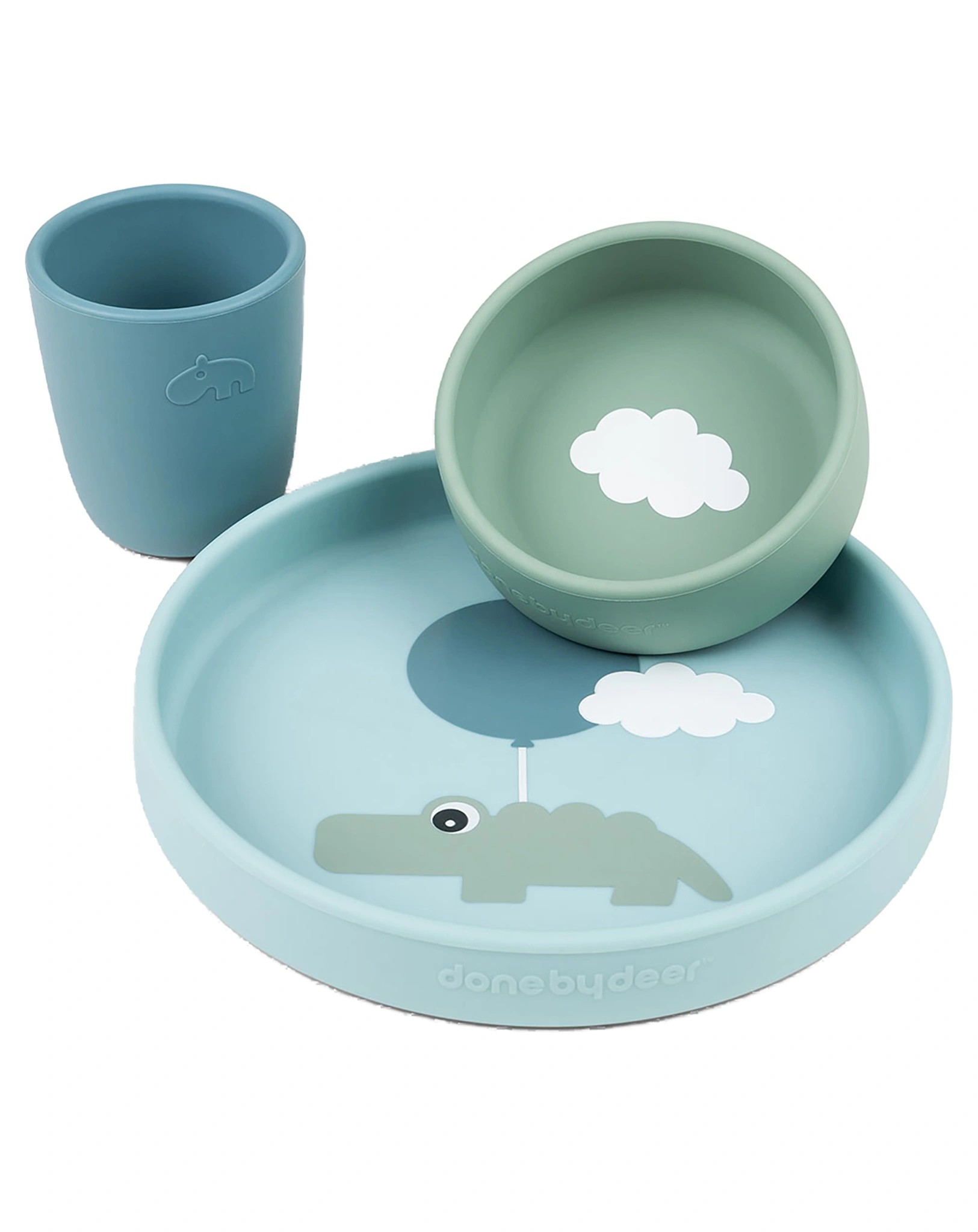 Silikon-Geschirr-Set HAPPY CLOUDS 3-teilig in blau
