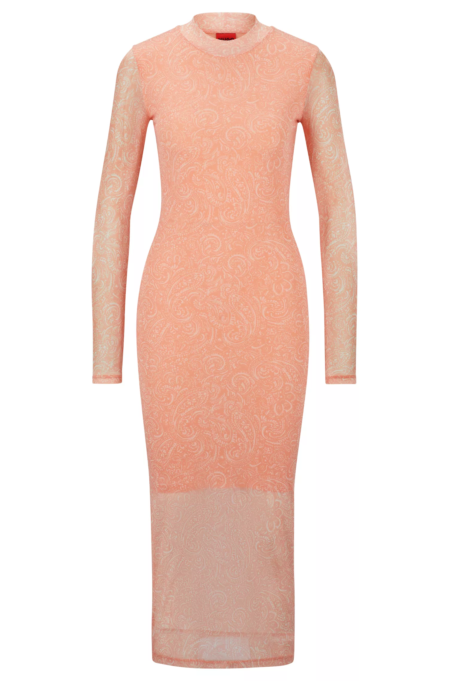 Vestido HUGO vermelho em malha elástica com modelagem regular e estampa moderna.