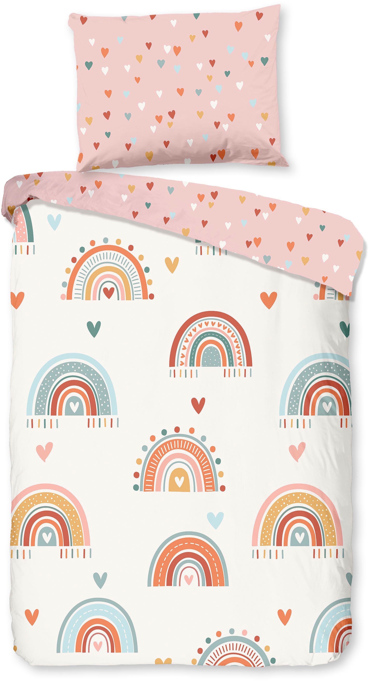 good morning Babybettwäsche »Louie« 2 Stk. tlg. Baumwolle, Renforcé, Wendeoptik, Baby, Kind, Mädchen, Regenbogen, Rosa