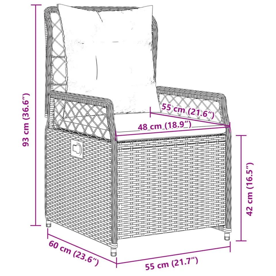 vidaXL - Verstelbare tuinstoelen - Grijs - Poly rattan - 2 stuks