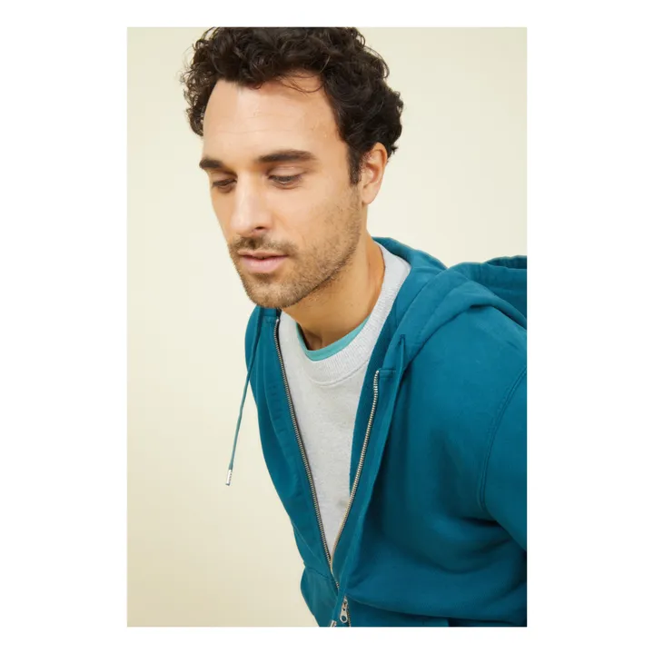 SMALLABLE BASICS Sweat A Capuche Zippé Homme Coton Bio | Vert canard