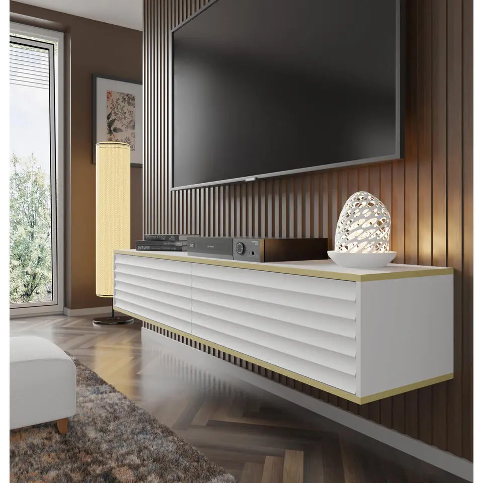Homlando - Wandgemonteerd TV-meubel - Wit - Wabi 33x180x40 cm