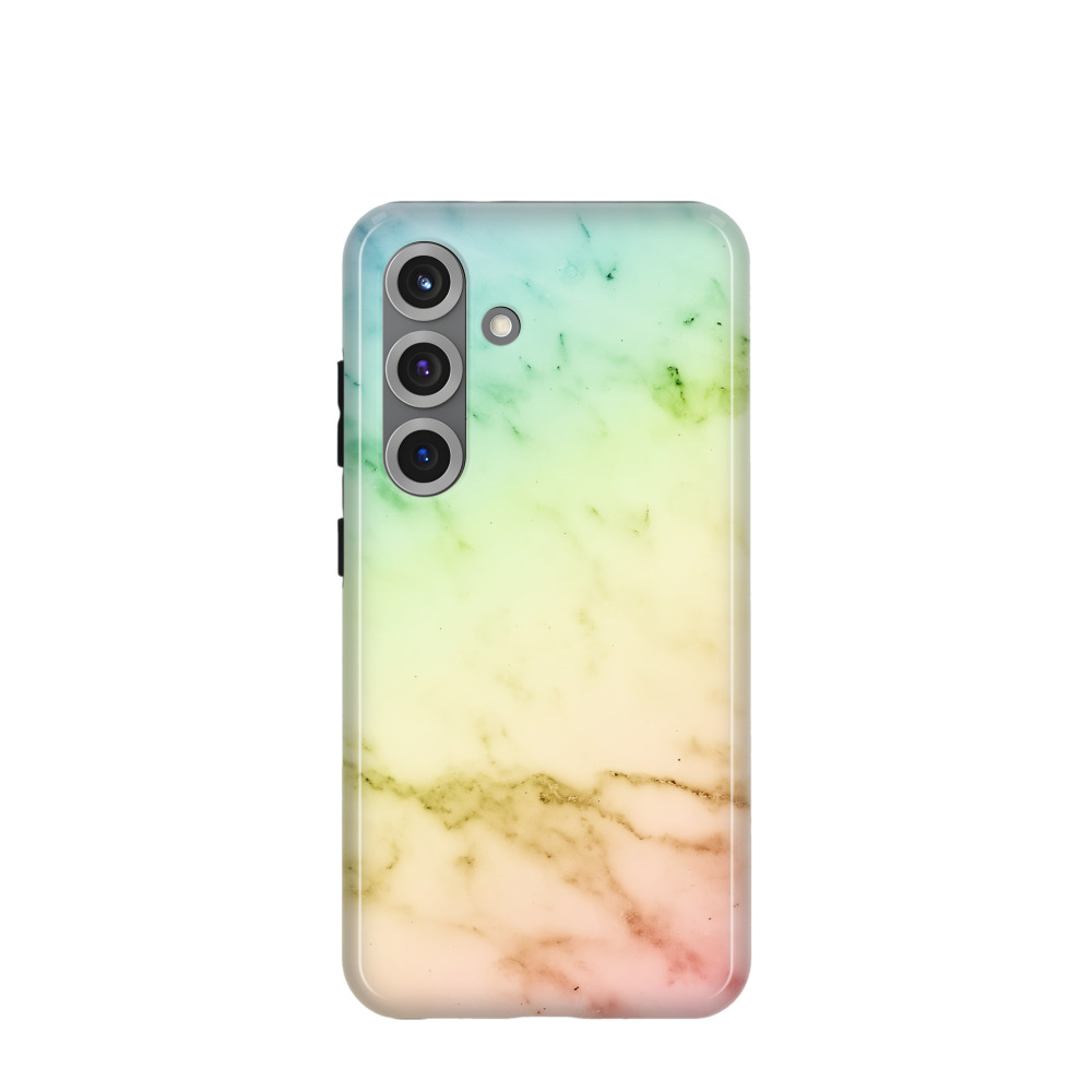 Samsung Galaxy S25 Hybrid (Kunststoff / Gummi) Hülle Rainbow - Blau / Gelb / Rot