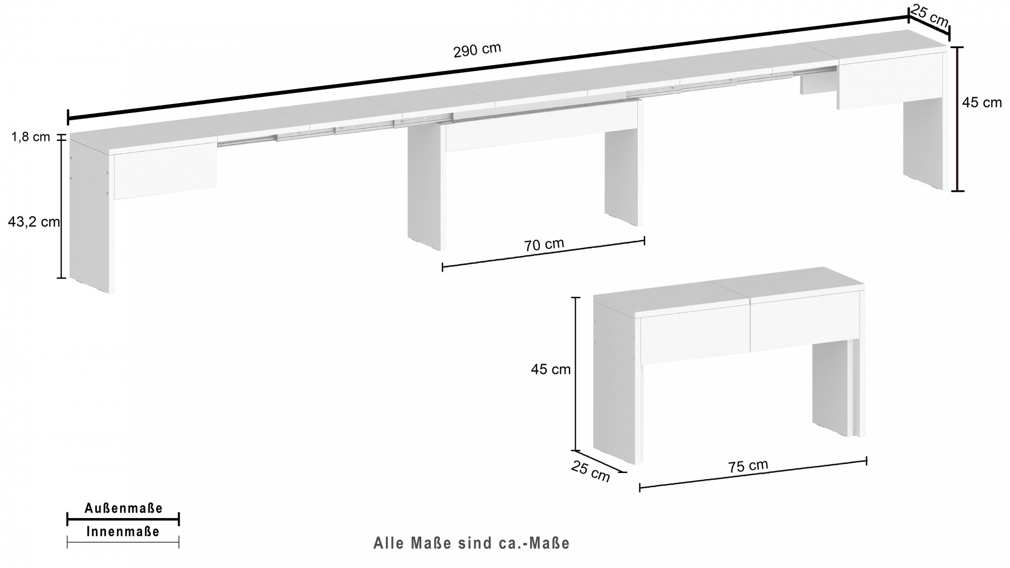 INOSIGN Sitzgruppe »Praktika« Spar-Set, Set beinhaltet 2 Bänke, 2 Stk. tlg. Je Bank ausziehbar bis 290 cm