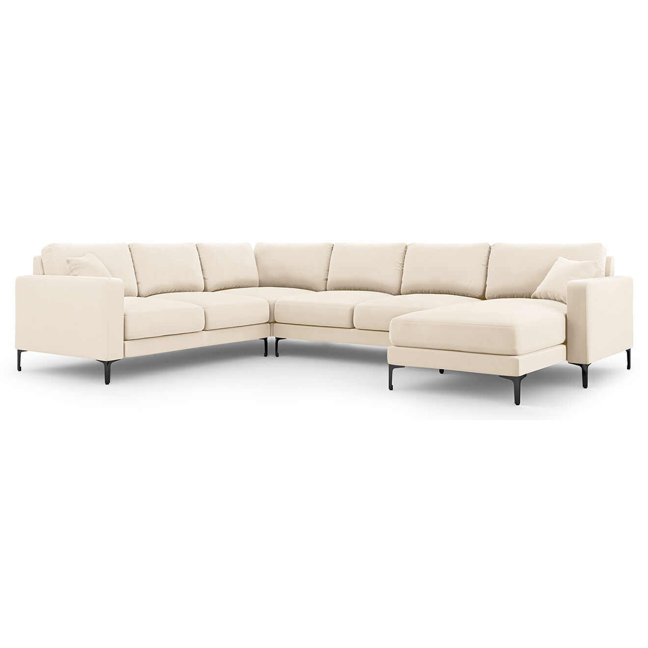 Mazzini Sofas Canapé Panoramique gauche Velours Venus 6 Places beige clair - 326x236x90 cm