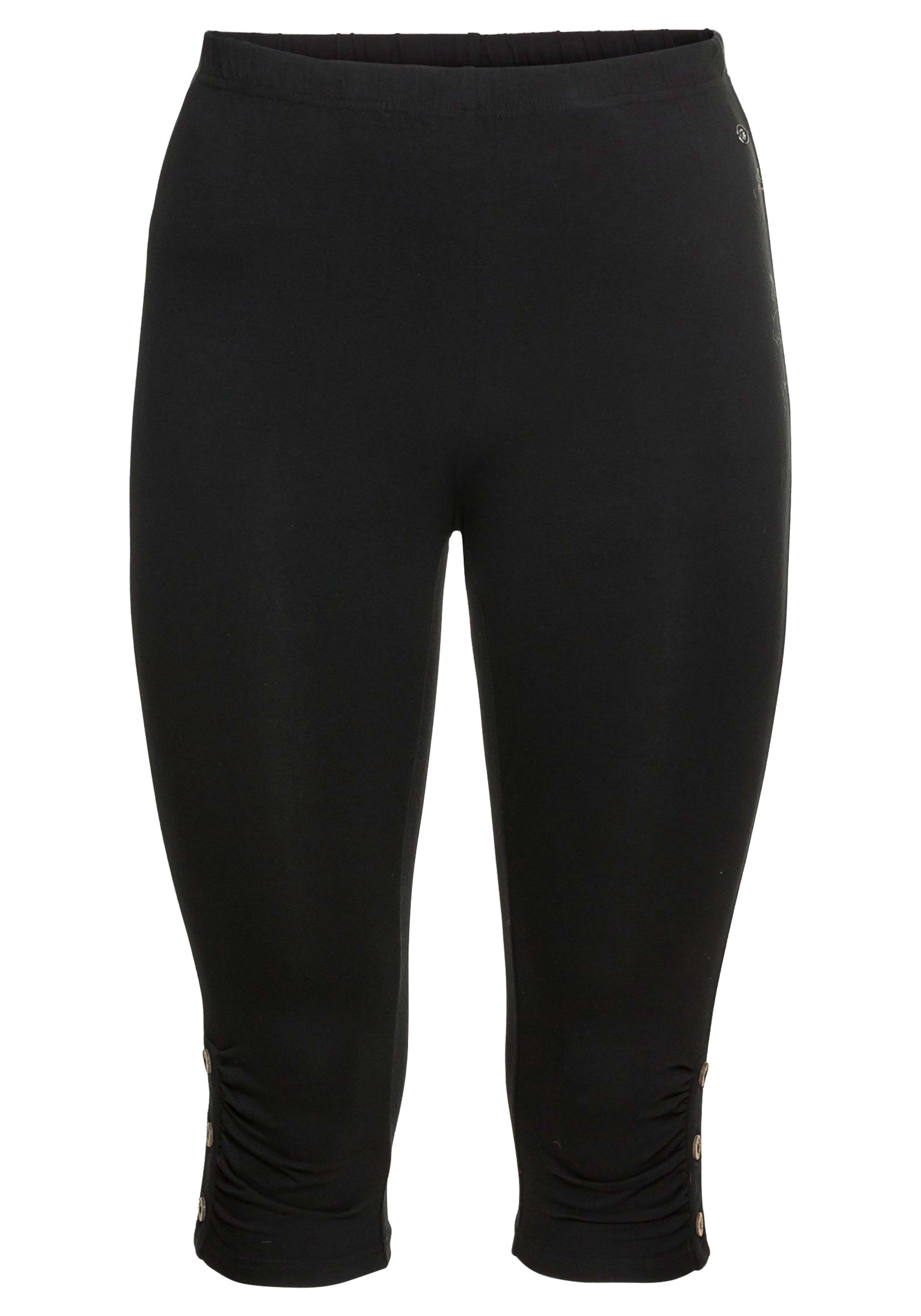 Caprileggings mit Raffung und Deko-Knöpfen am Saum