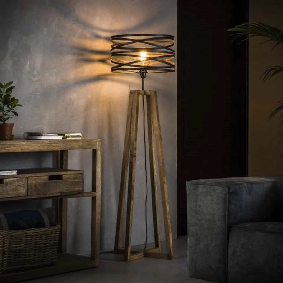 Houten vloerlamp Twist - 135x41x135 cm - Slate grey - Grijs