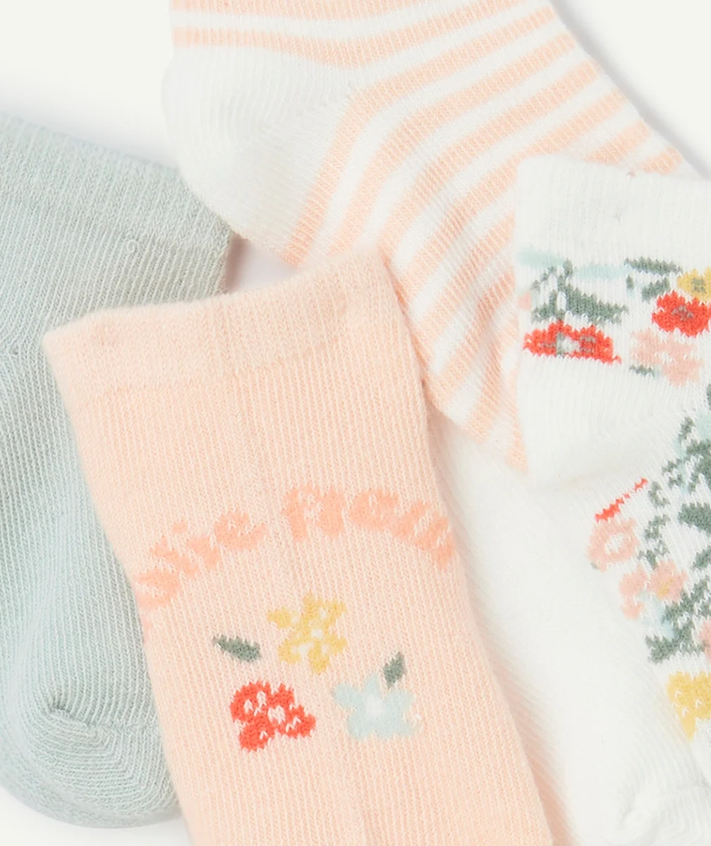 lot de 5 paires de socquettes bébé fille rose et bleu thème fleurs