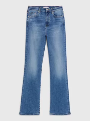 Calça jeans desbotada de cintura alta e corte bootcut