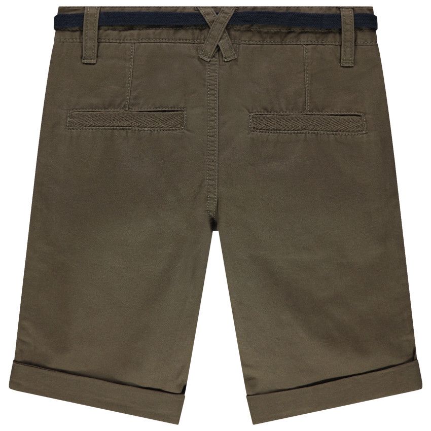 Bermuda en coton uni avec ceinture ajustable - Kaki