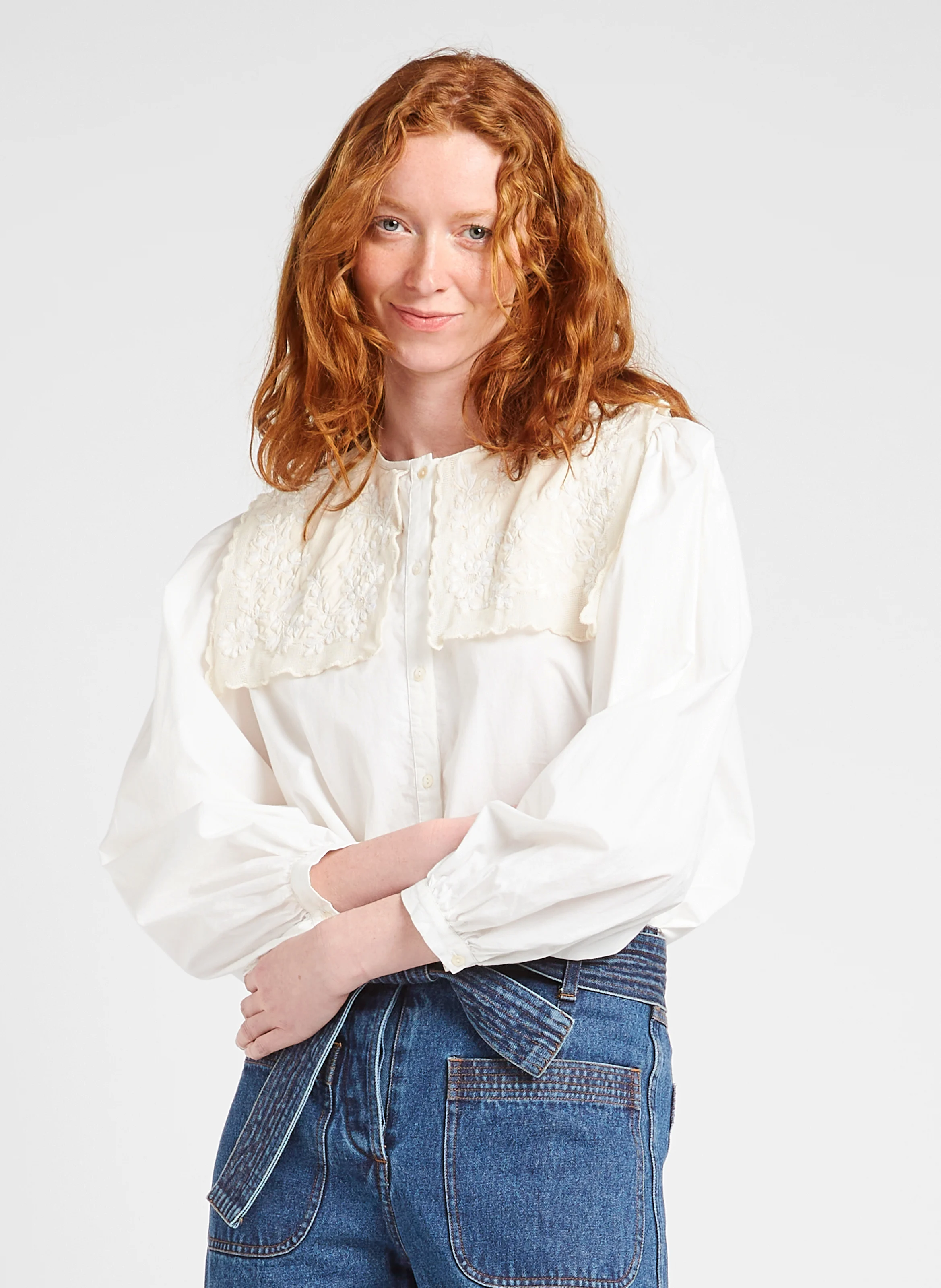 KITALLE - Chemise brodée en coton bio | Blanc